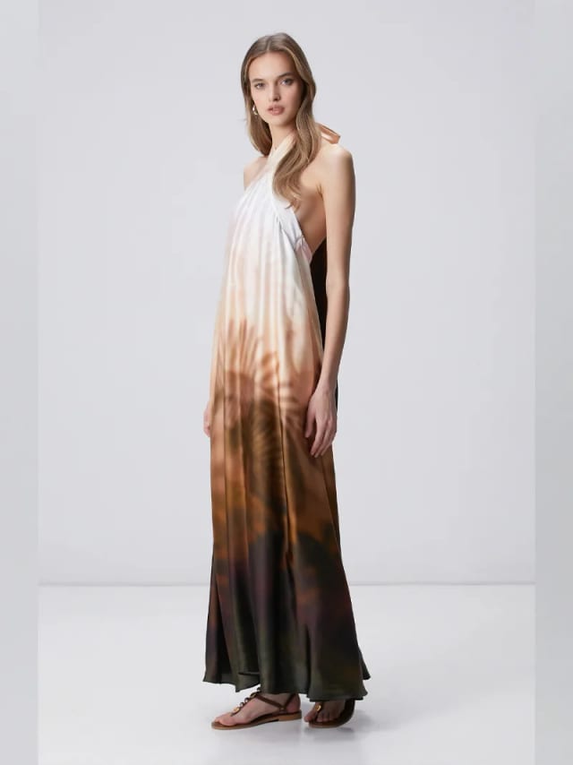 Limited Bronz Desenli Abiye Elbise